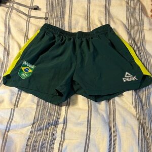Women's Green and Yellow Athletic Shorts